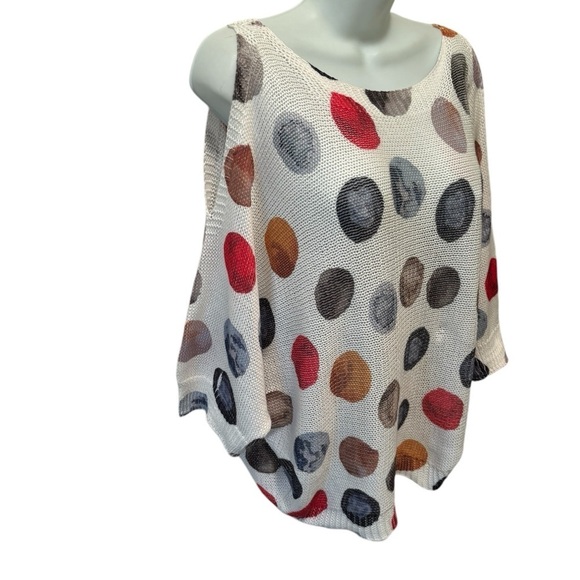 Luisa Ricci Polka Dot Knit Sweater Sz L Cold Shoulder Cropped Made in Italy - Picture 2 of 5